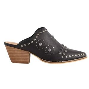 Buckle Beast Katos Boho Studded Black Leather Mule Booties 7